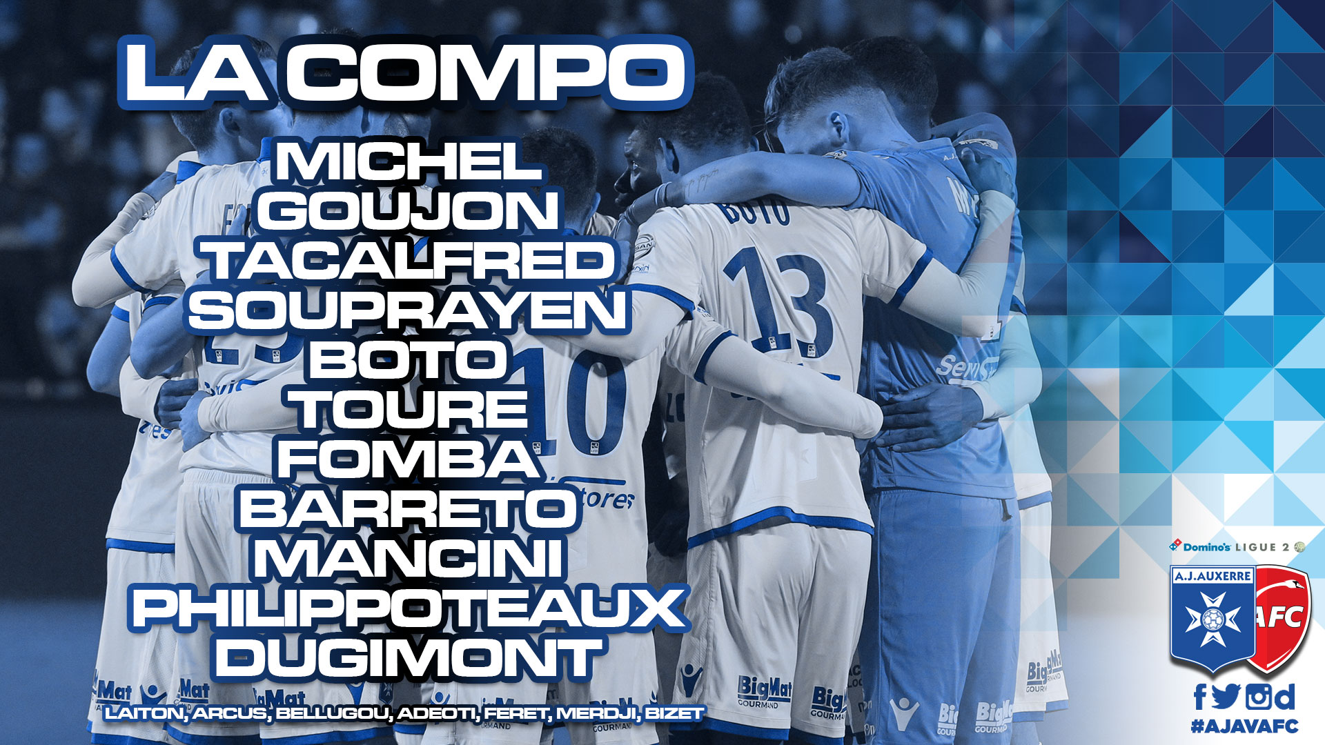 Le onze de départ Auxerrois pour AJA - VAFC