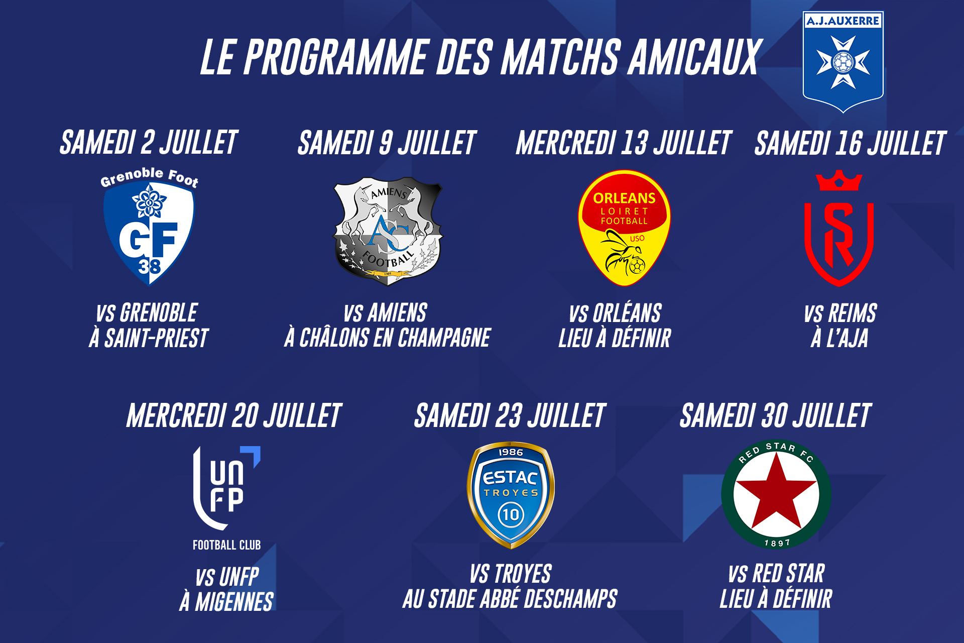 Le programme des matchs amicaux pour l'AJA