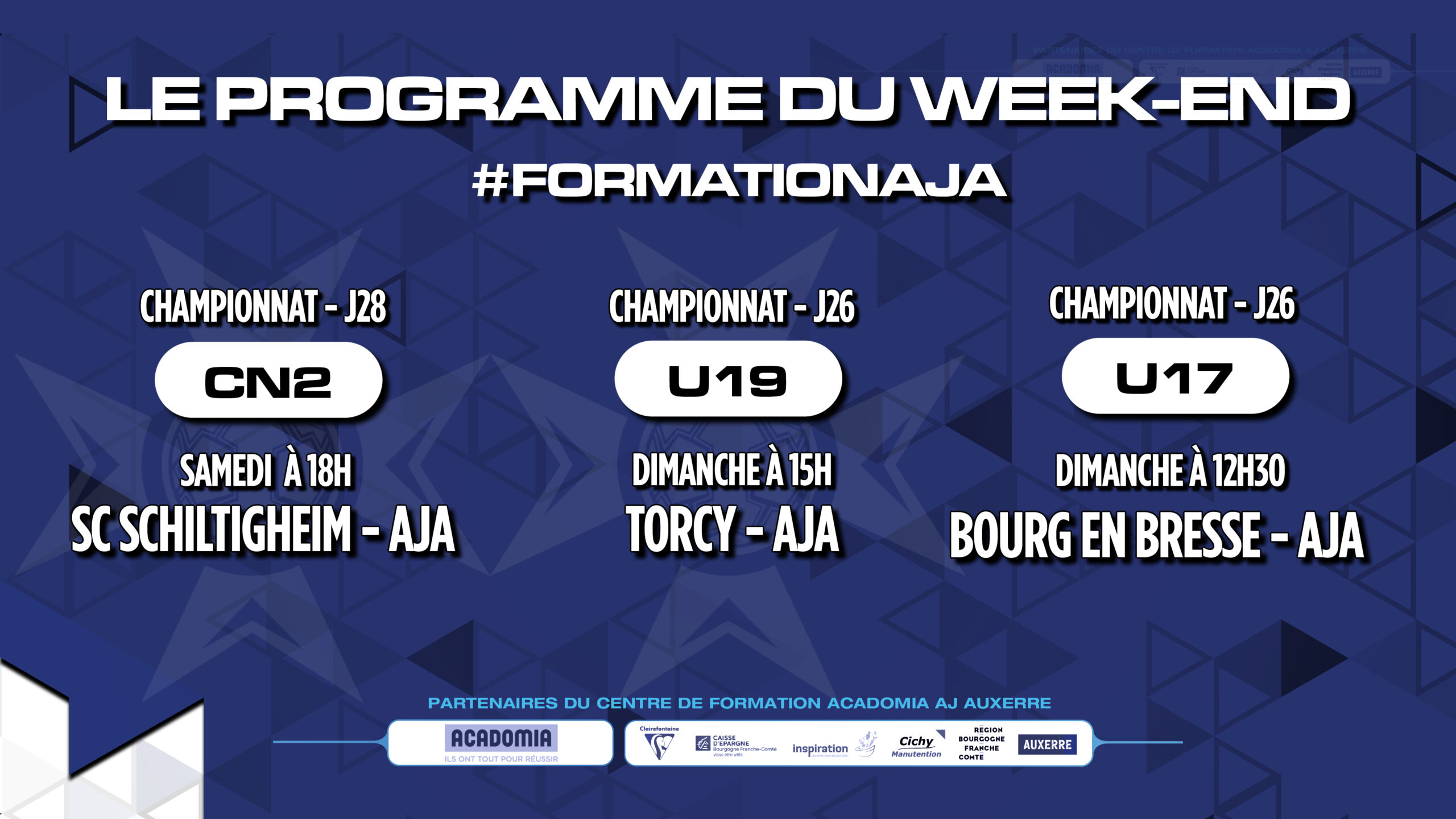 Le programme du week-end pour la Formation AJA (14-15 mai)