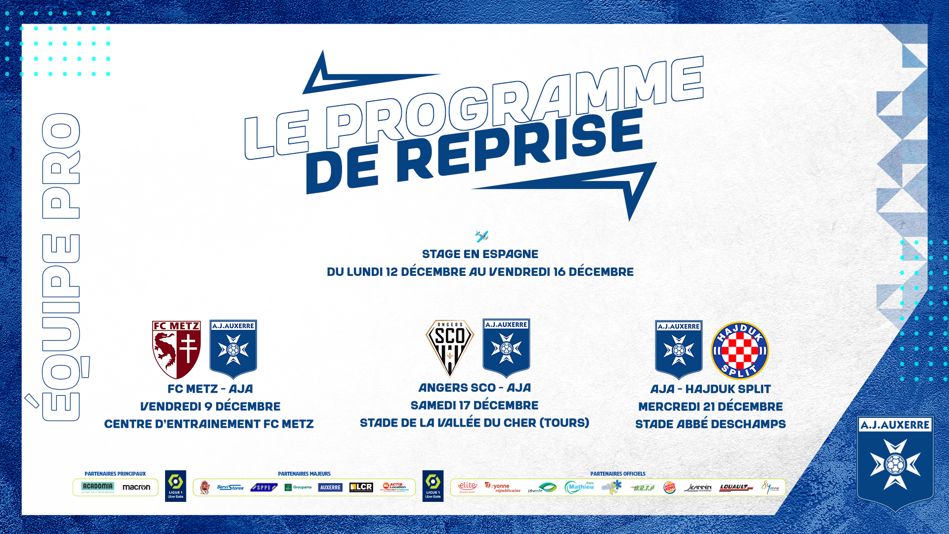 Le programme de l'AJA pendant la trêve
