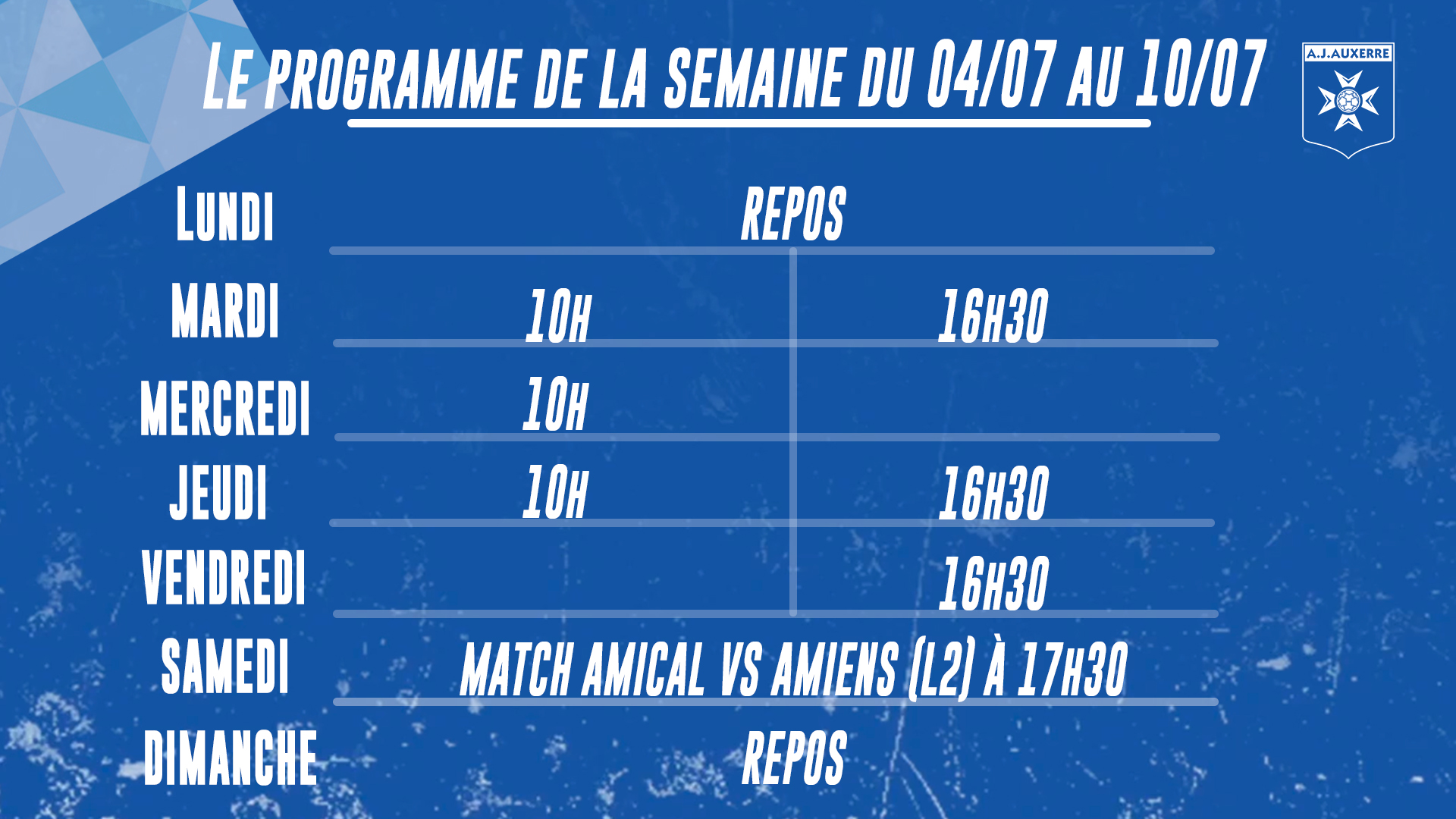 Le programme de la semaine pour l'équipe professionnelle (du 4 au 10 juillet)