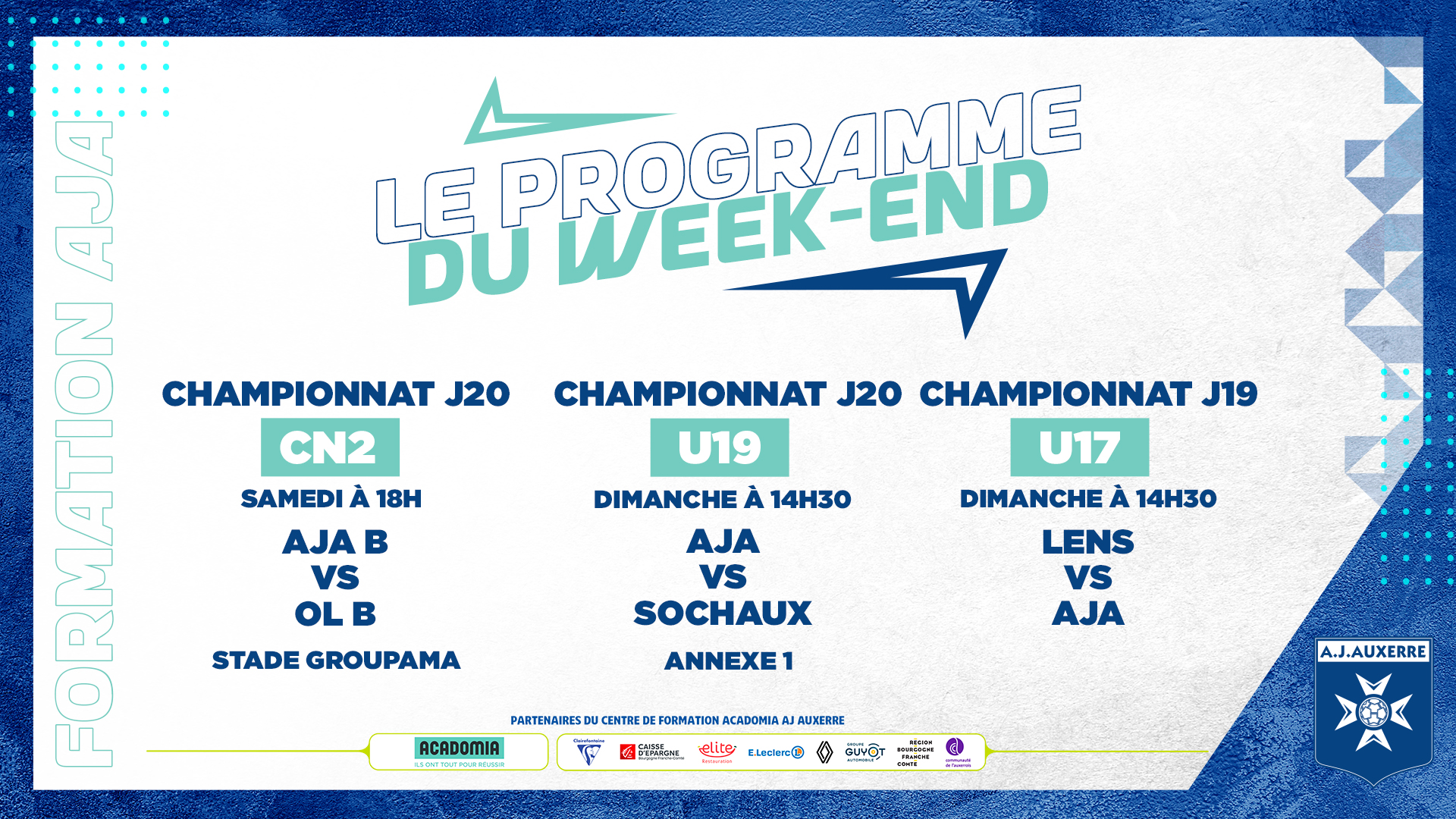 Le programme du week-end pour la Formation AJA