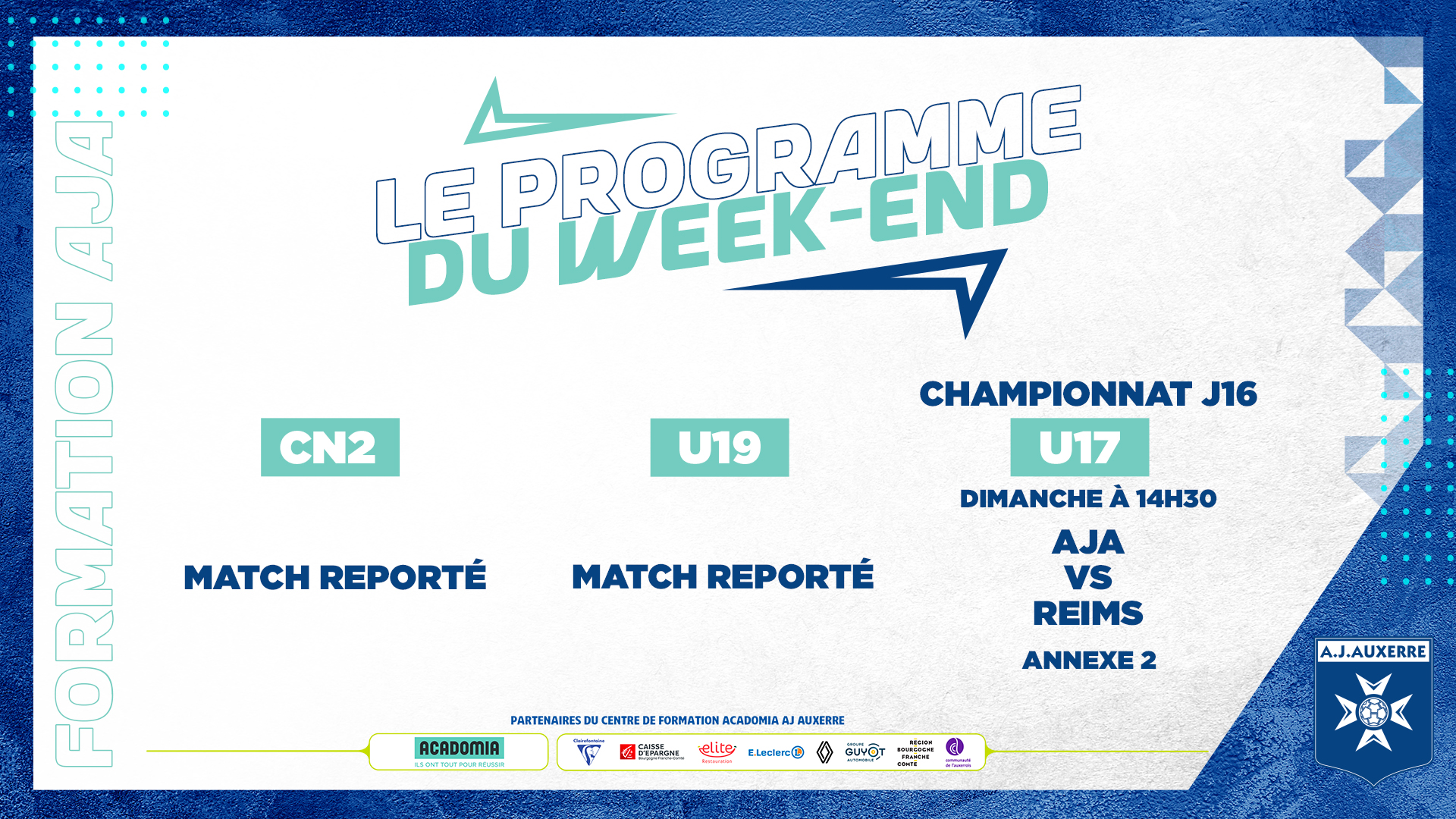 Le programme du week-end pour la Formation AJA