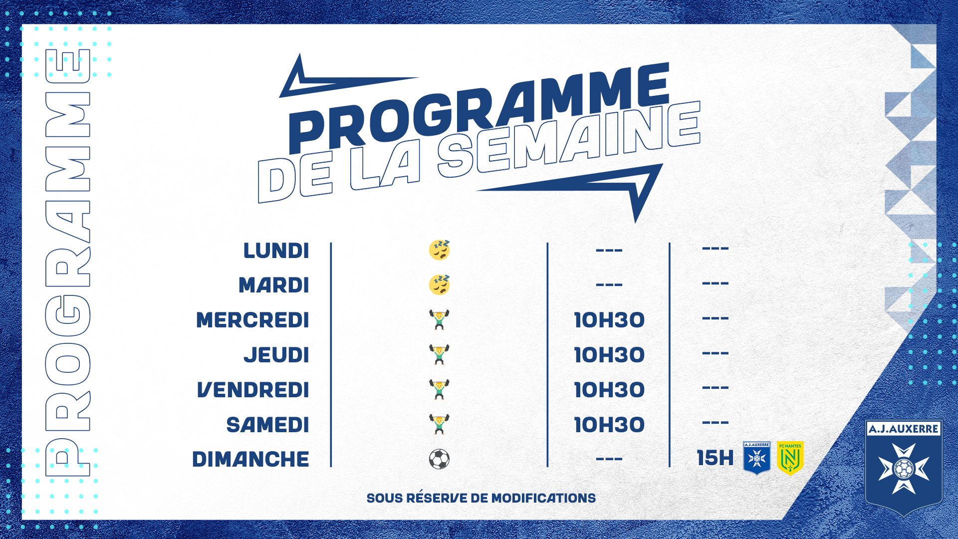 Le programme de la semaine du 10 au 16 avril