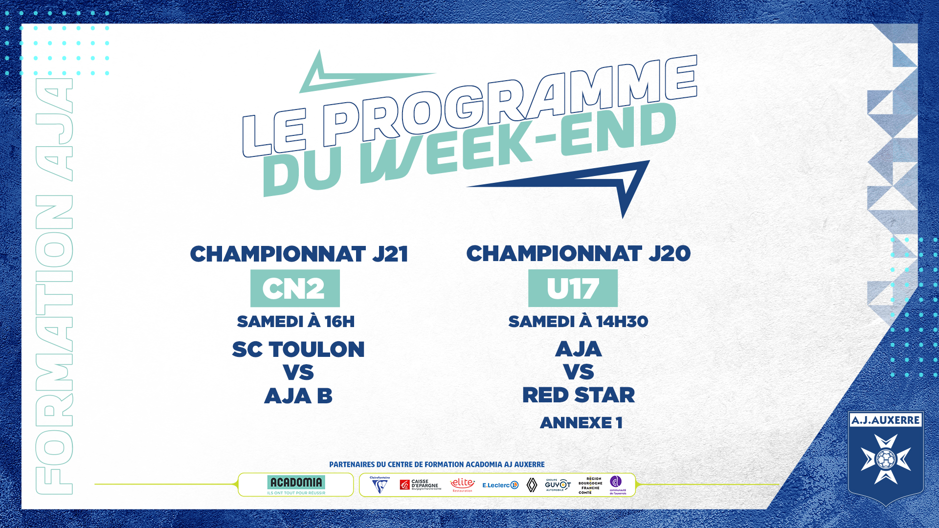 Le programme du week-end pour la Formation AJA